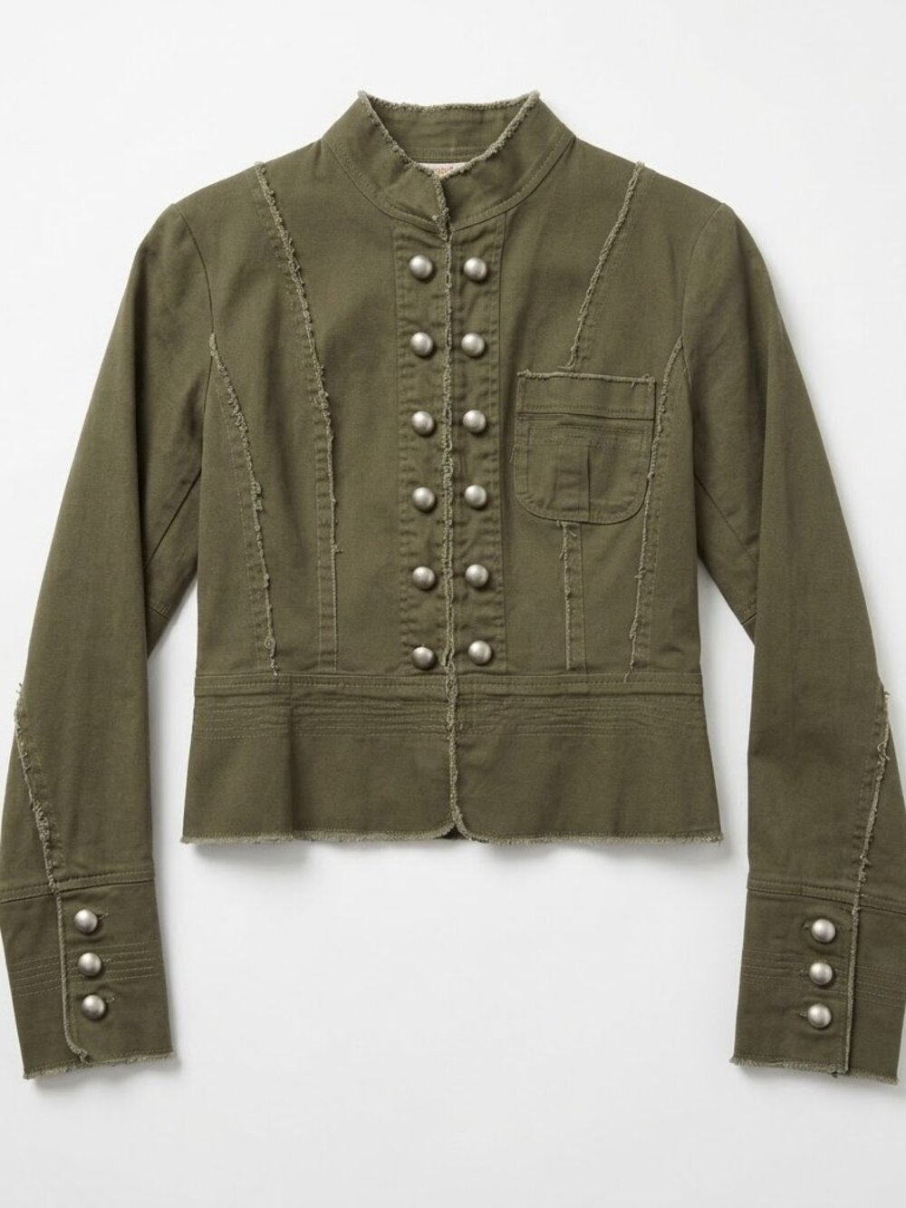 Heat Wave Vintage Military Band Jacket Small Olive Green Silver Button Peplum